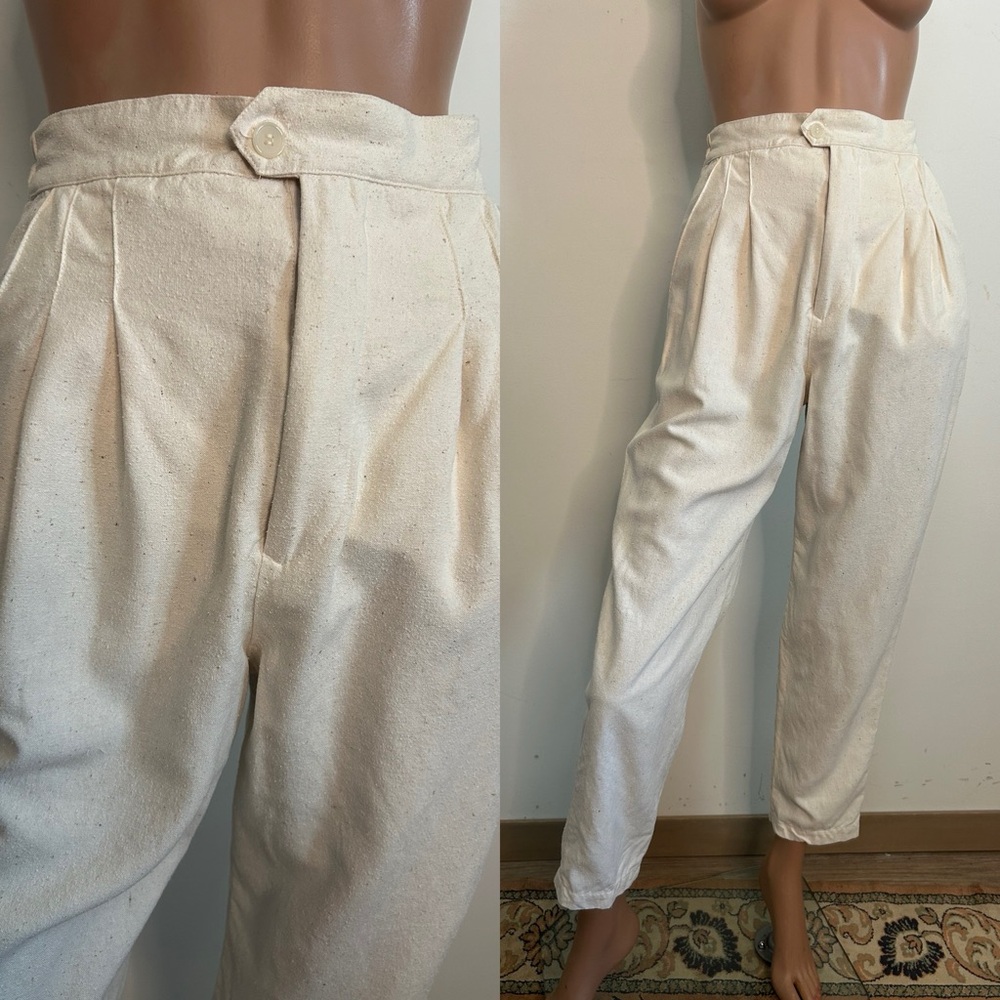 1980s Hand Painted Two Piece Set – Natural Cotton Top & High Waist Pants (S/M) - Picture 5 of 8